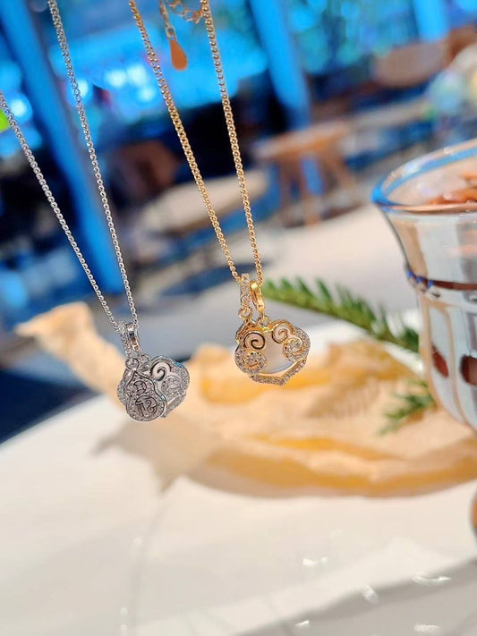 925 Silver, Chalcedony, Artificial Diamonds | 💖 Chalcedony Peace Lock Necklace ✨