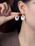 Nanhong Agate & White Mother - of - Pearl Drop Earrings | Vintage Contrast Gemstone Jewelry