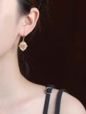 Heart - Shaped Nanhong Agate & Mother - of - Pearl Drop Earrings | CZ - Haloed Vintage Romance