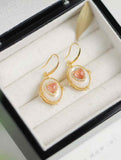 Heart - Shaped Nanhong Agate & Mother - of - Pearl Drop Earrings | CZ - Haloed Vintage Romance
