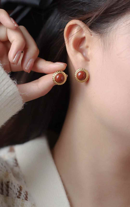 Nanhong Agate Studs | Gold - Braided Vintage Radiance