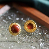 Nanhong Agate Studs | Gold - Braided Vintage Radiance