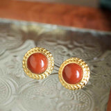 Nanhong Agate Studs | Gold - Braided Vintage Radiance
