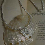 Silver Shard & Pearl Butterfly Necklace | Cat's Eye Gem Accent