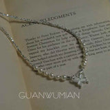 Silver Shard & Pearl Butterfly Necklace | Cat's Eye Gem Accent