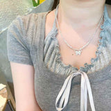 Silver Shard & Pearl Butterfly Necklace | Cat's Eye Gem Accent