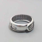 S925 Sterling Silver Lotus & Six - Syllable Mantra Ring | Vintage Spiritual Charm