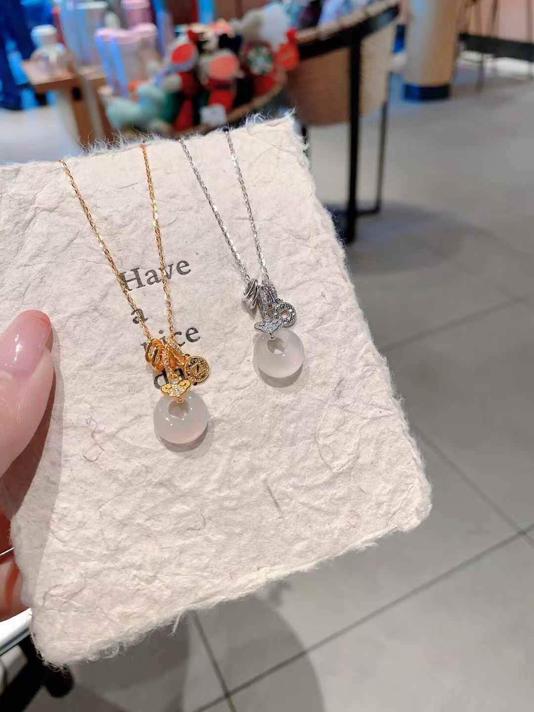 925 Silver, Natural Chalcedony | Coin Ping An Kou Necklace