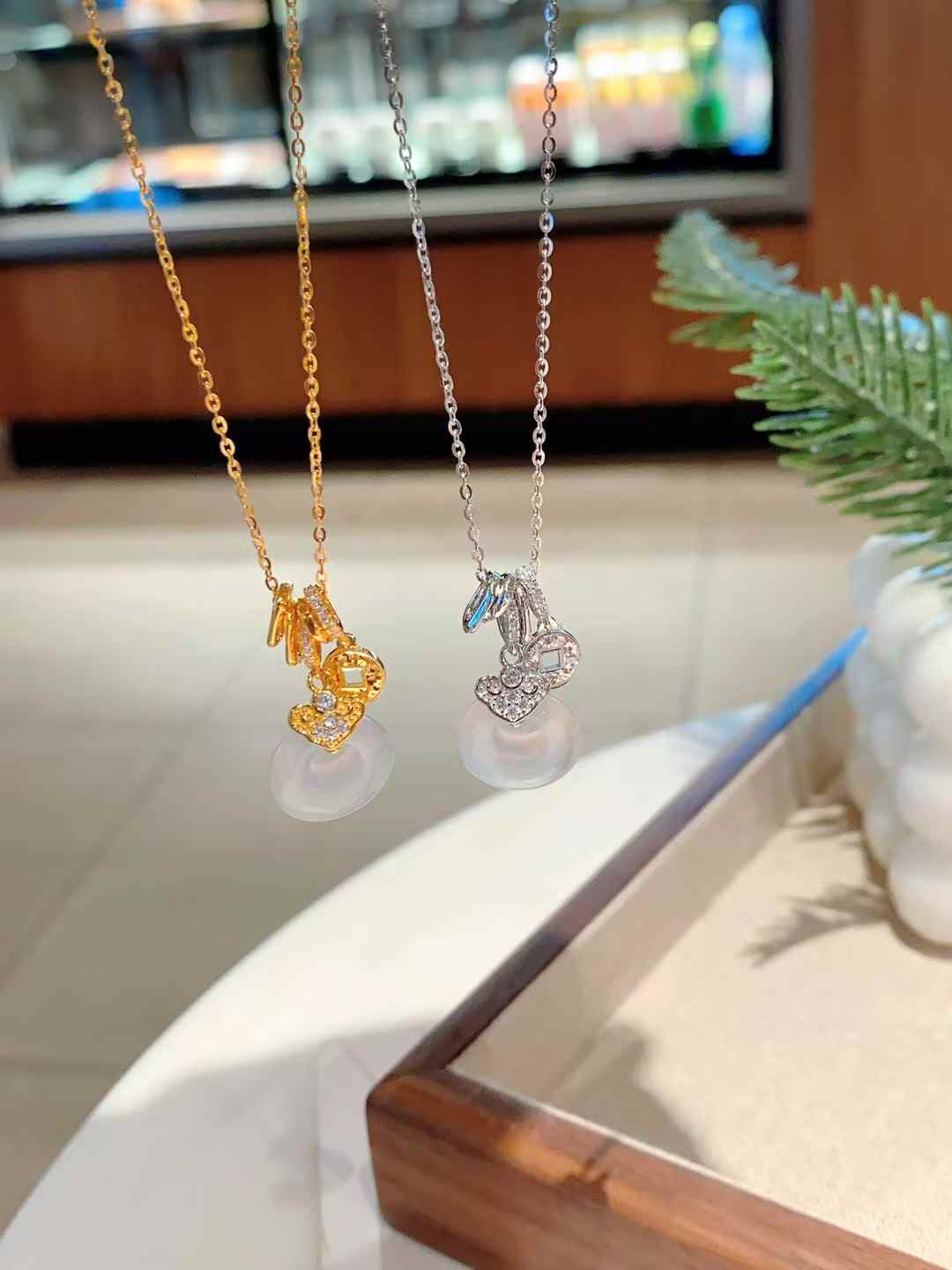 925 Silver, Natural Chalcedony | Coin Ping An Kou Necklace