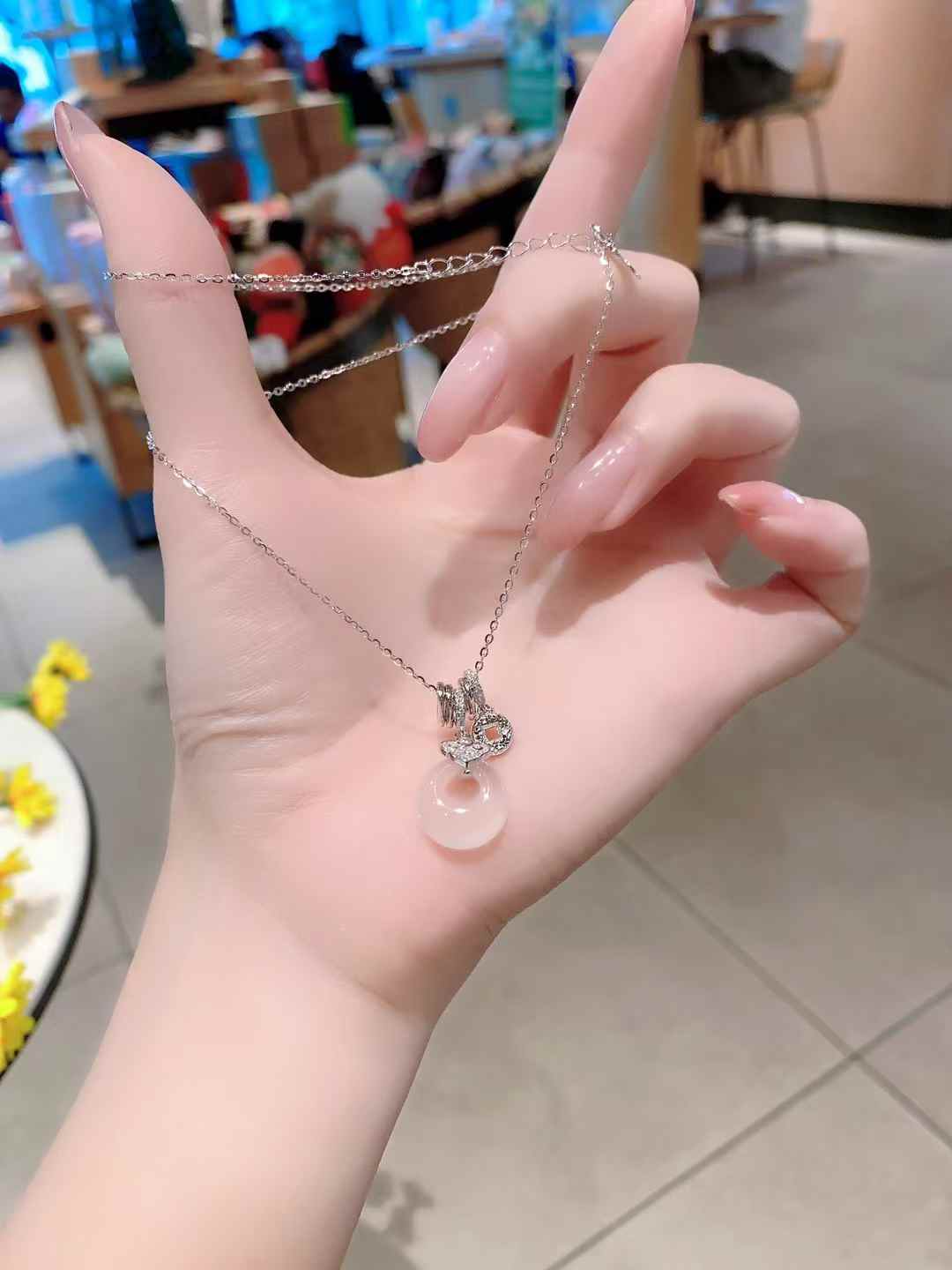 925 Silver, Natural Chalcedony | Coin Ping An Kou Necklace