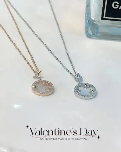 925 Silver, 18K Gold, Mother of Pearl | "Starry Radiance Mother of Pearl Necklace"