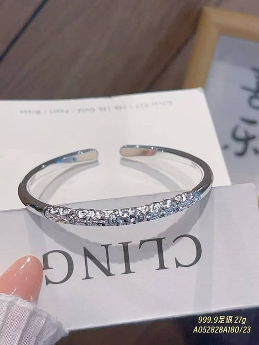 999.9 Fine Silver 27g | Carved Bracelet ✨ Wear Ancient Charm on Your Wrist