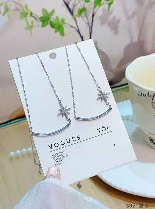 925 Silver with Lab-Grown Diamonds | 🌙 Lock the starburst and moonlight on your collarbone｜Starburst & Crescent Moon Necklace