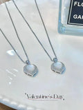 925 Silver, Artificial Diamonds, Mother-of-Pearl | 【Heart-Shaped Moonstone Necklace】