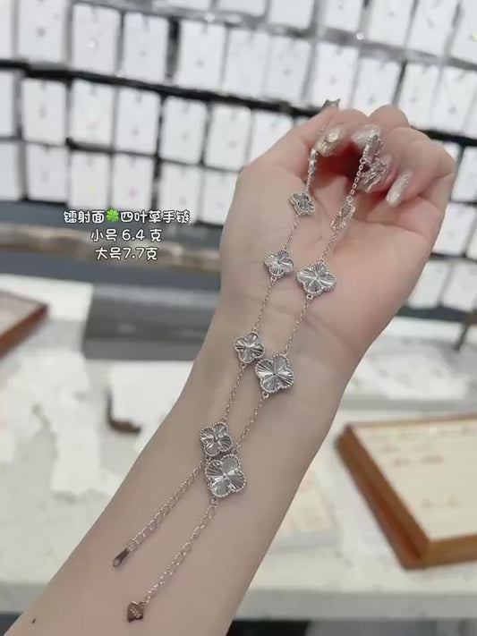 S925 Sterling Silver Laser - Etched Clover Bracelet | Lucky Charm Elegance