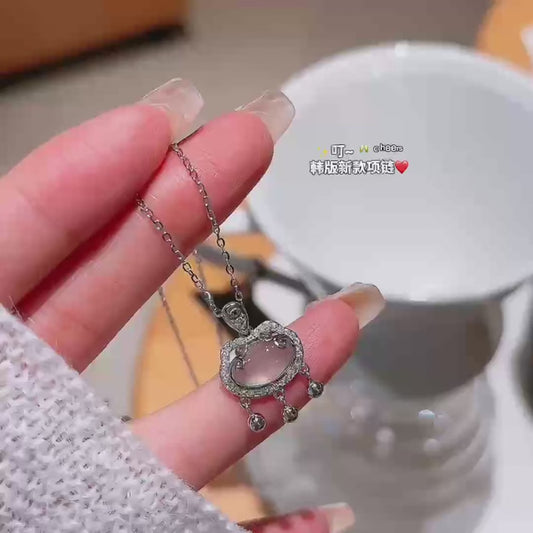 925 Pure Silver, Chalcedony | Chalcedony Ping An Lock Necklace