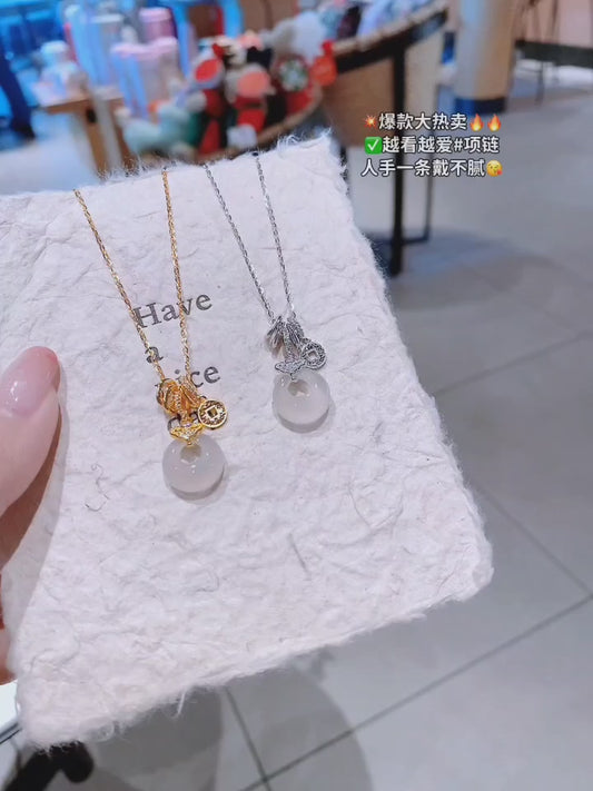925 Silver, Natural Chalcedony | Coin Ping An Kou Necklace